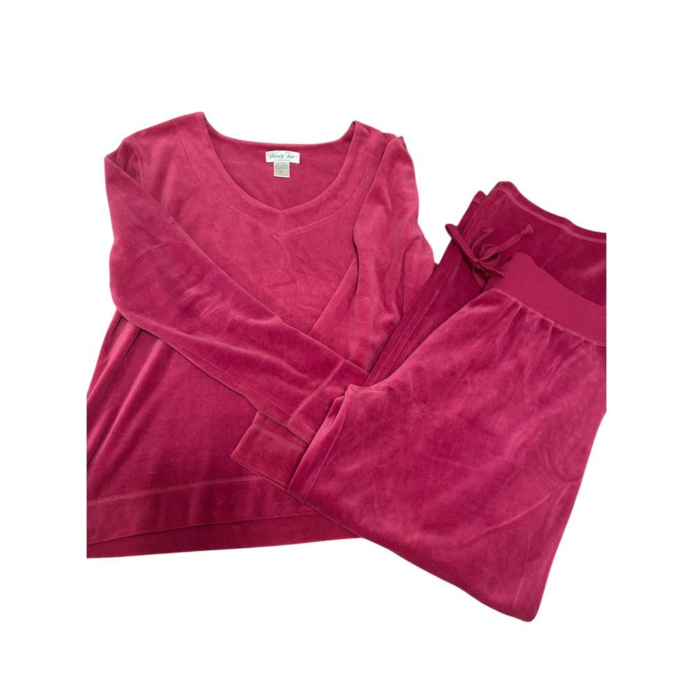 Vanity Fair Y2K Large Velour Pink Lounge Set pajamas pull on trendy track‎ set